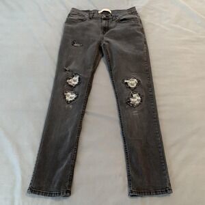 Levis 512 Jeans Girls‎ 16 Regular Black Gray Slim Taper Distressed Hearts Knee